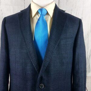 Joseph Abboud Signature 46R Mens 2 Btn Blue Plaid Windowpane Blazer Spor…